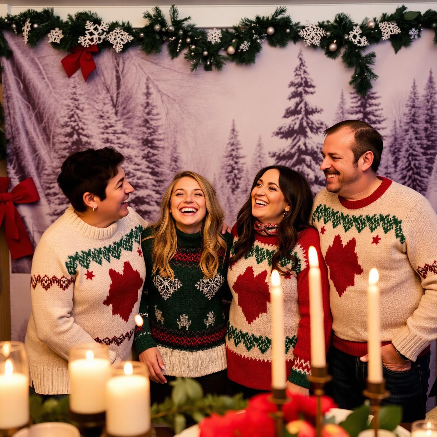 Family of four holding a freshly printed holiday photo together